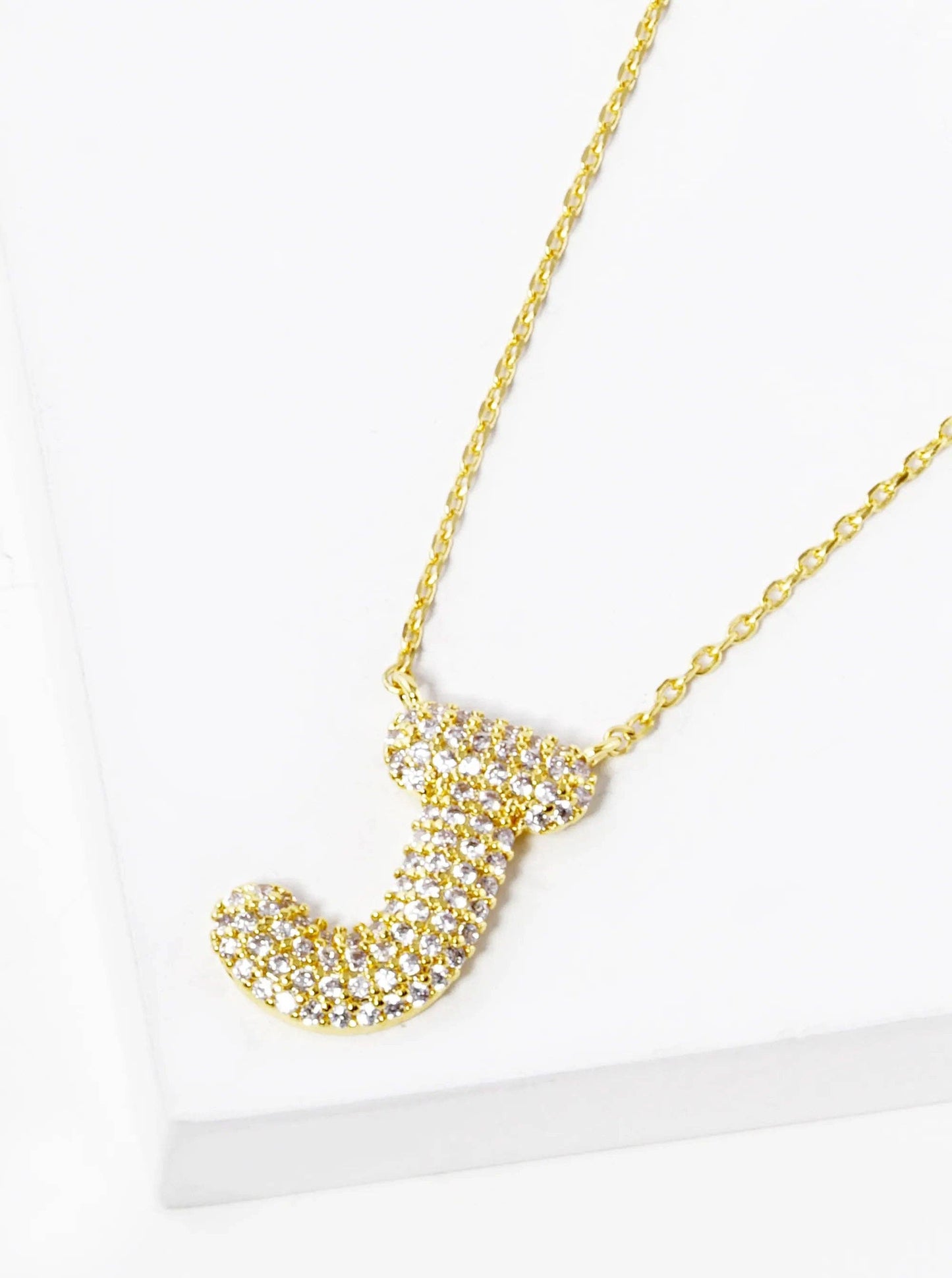 18K Gold Dipped Cz Pave Bubble Initial Pendant Necklace