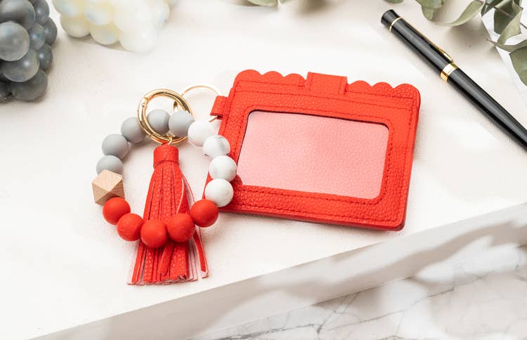 Leather Keychain Wallet With Wristlet Bangle Bracelet