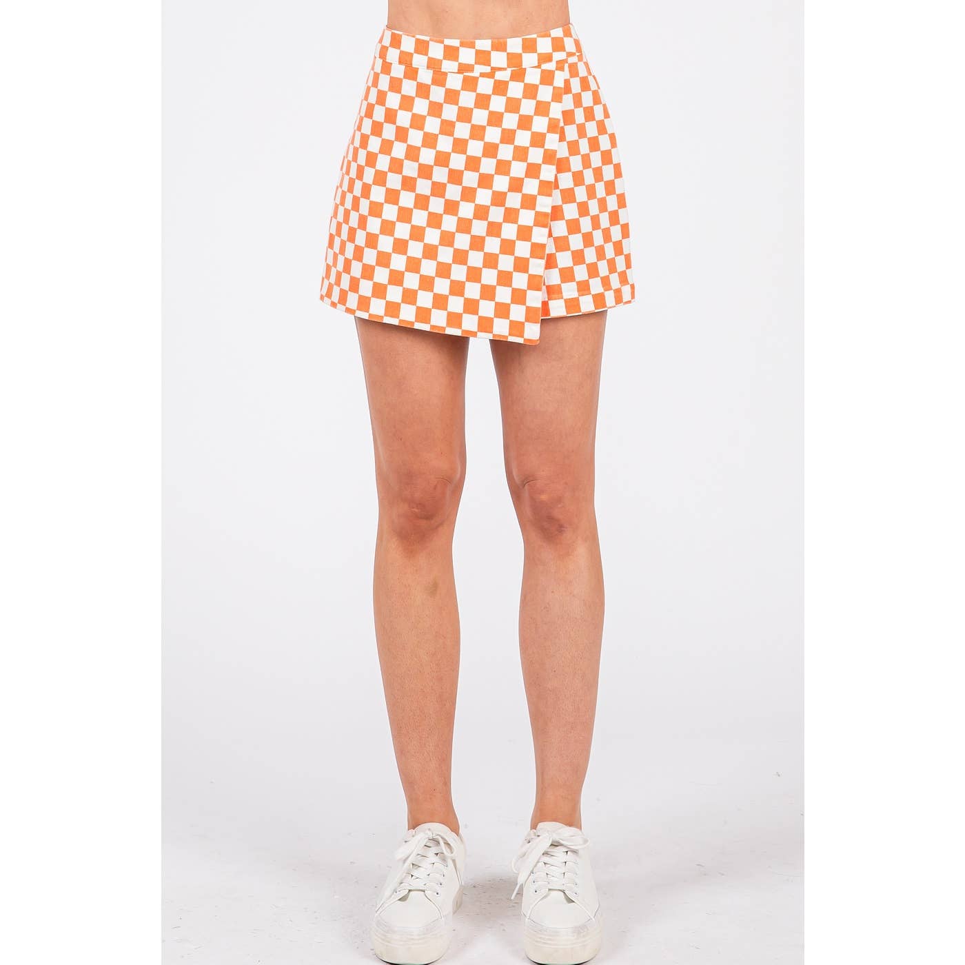 GAME DAY CHECKERED OVERLAY WRAP FRONT MINI SKORT