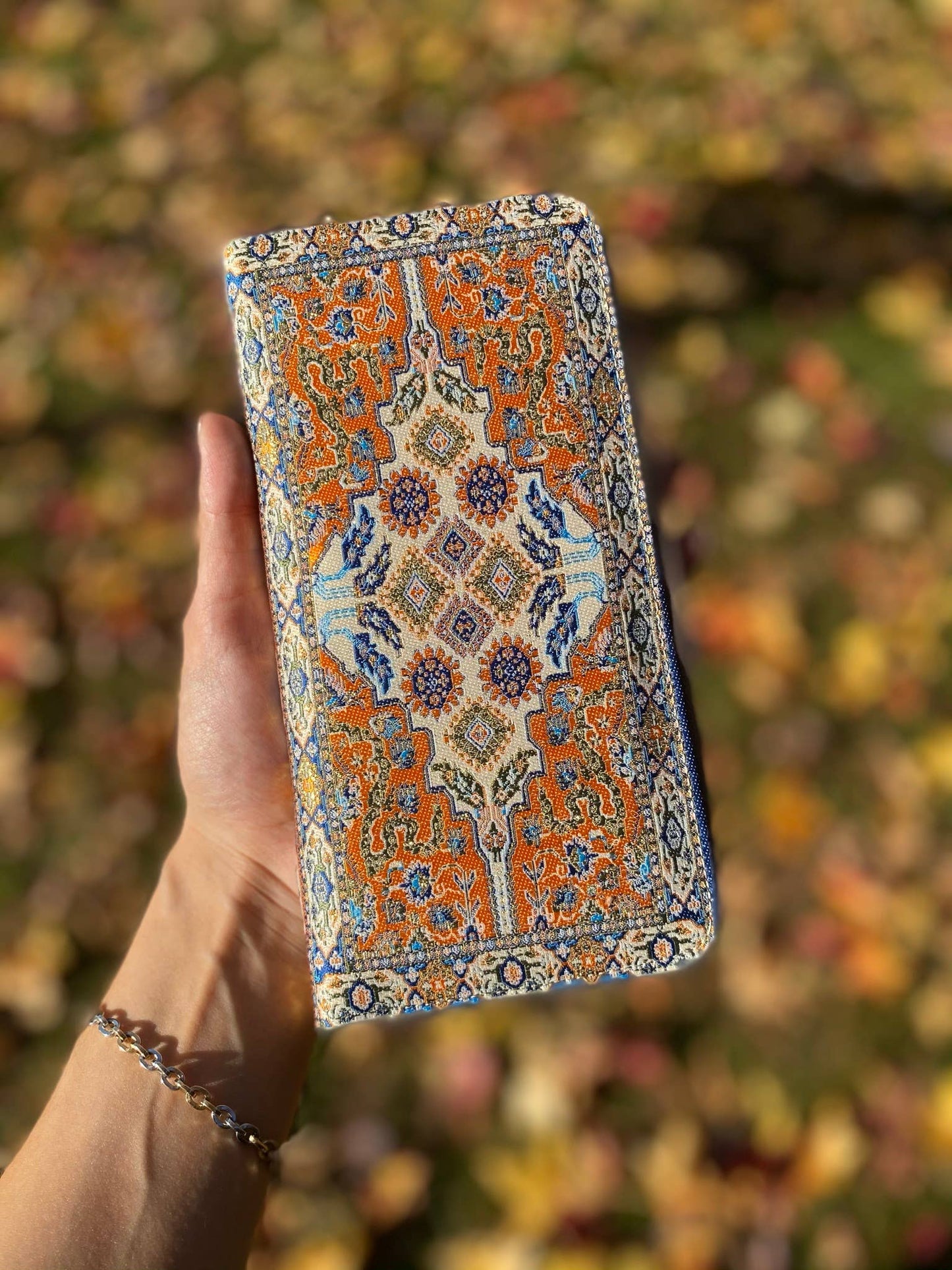 Orange Zip Around Wallet, Handmade Boho Wallet, Wallet Women