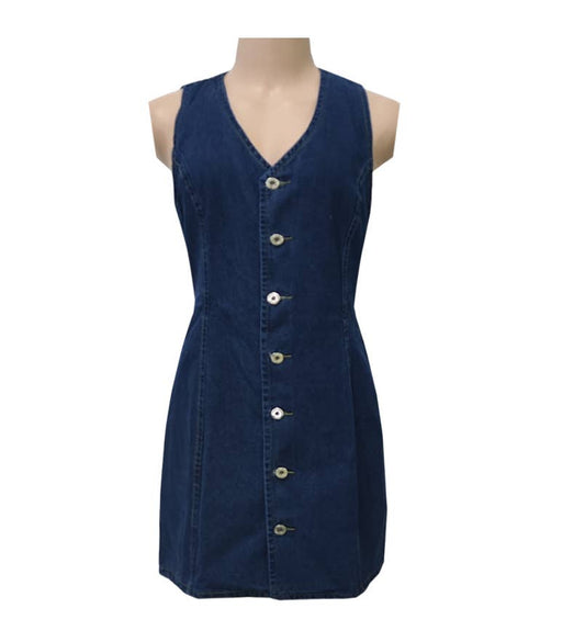 Button-Up Lace-Up Retro Fashion Vest Denim Dress