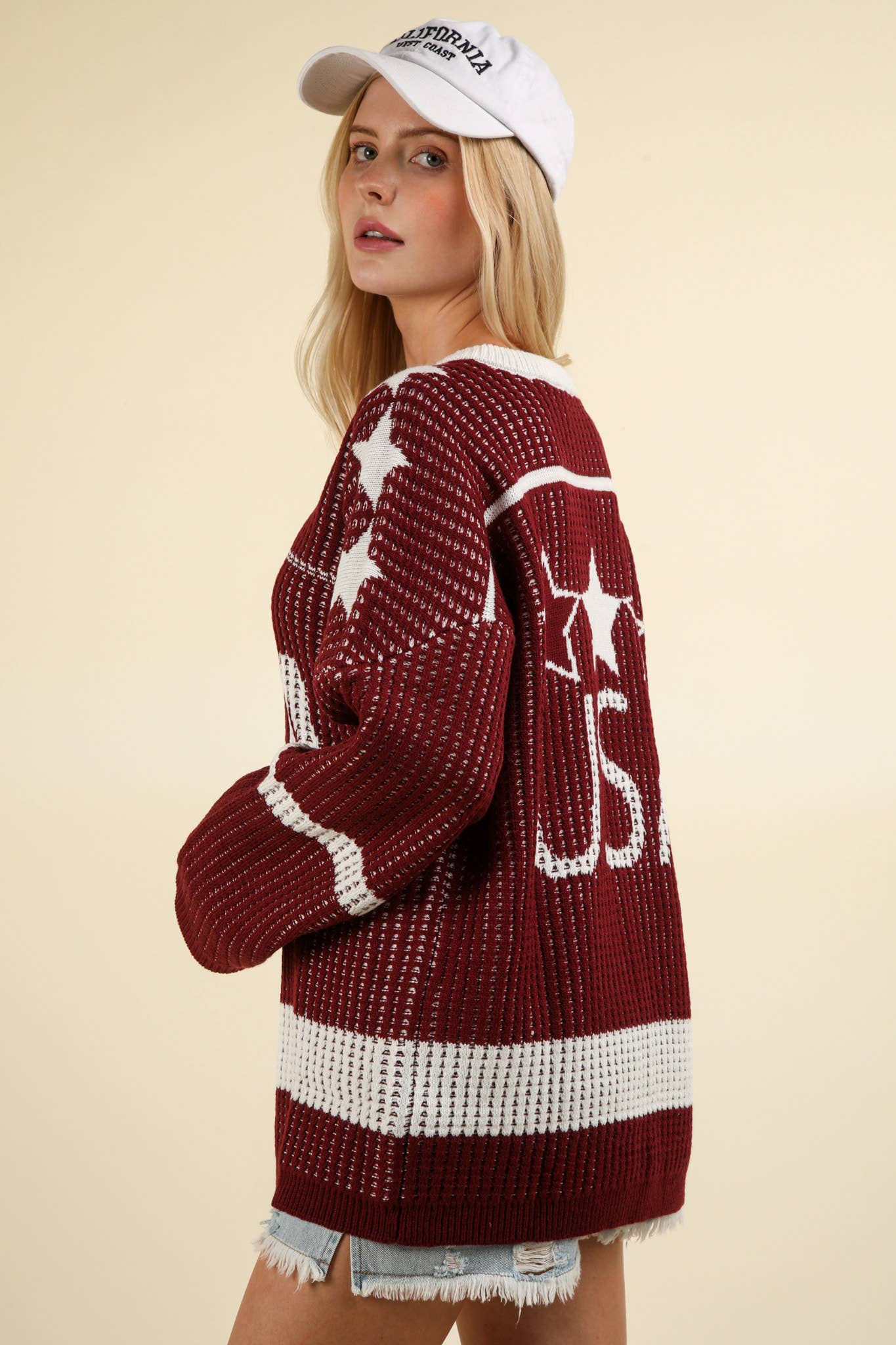Oversized USA Knit Sweater Pullover Top