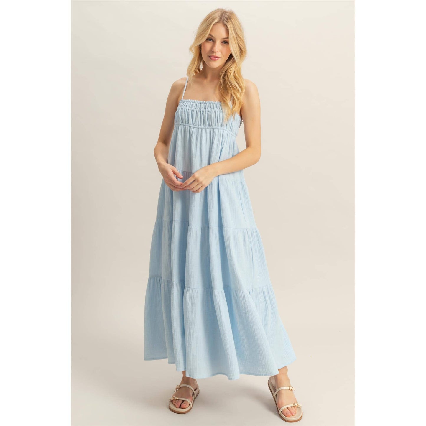 Empire Waist Sleeveless Tiered Maxi Dress