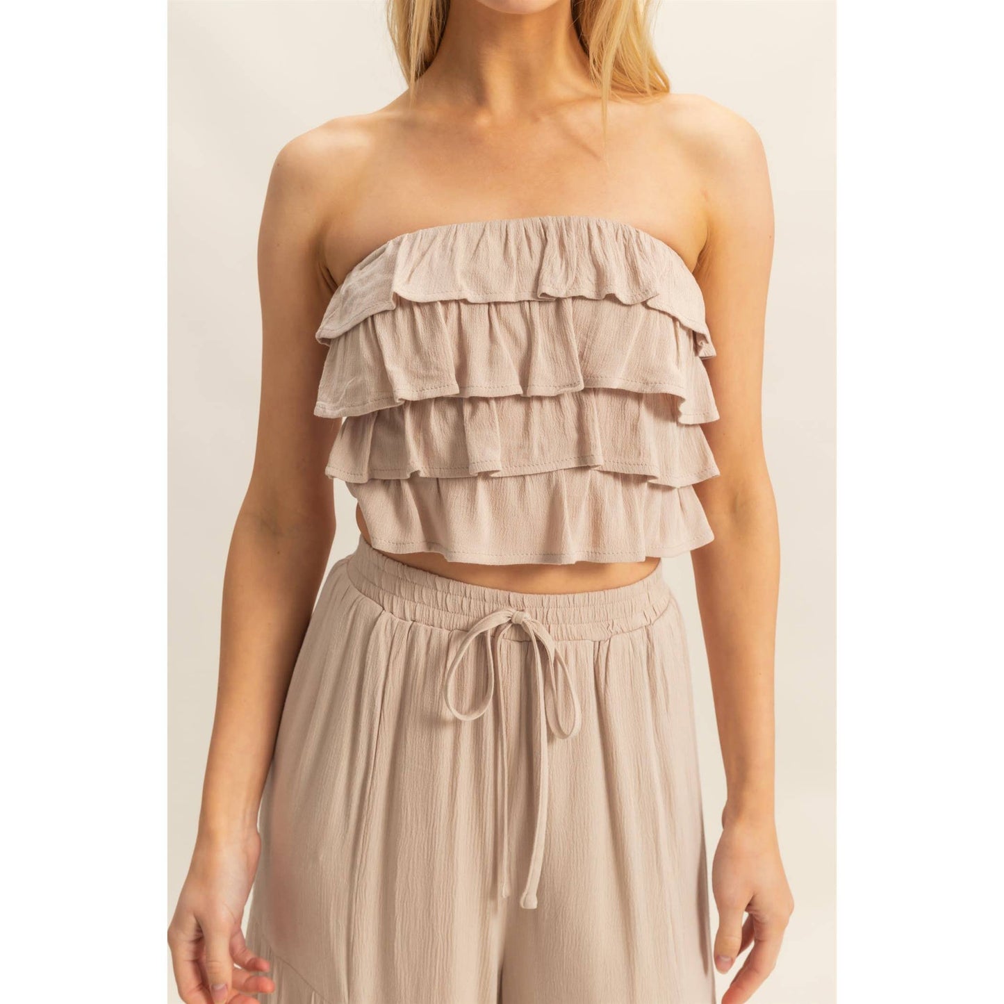 Ruffle Top And Flowy Pants Set (Sold as Separates)