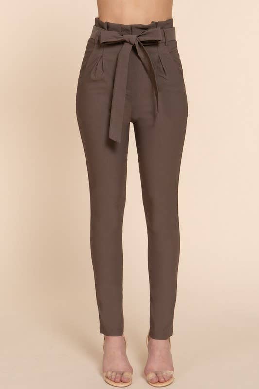 High Waist Belted Long Pants