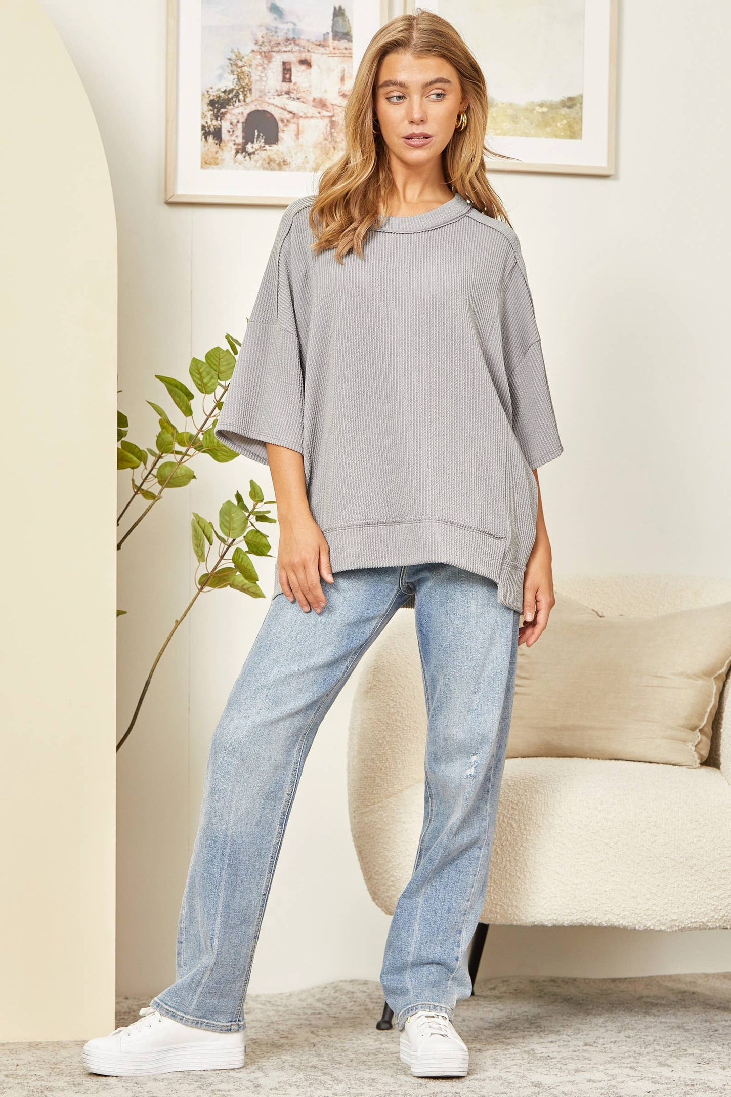 Curly Rib Knit Top