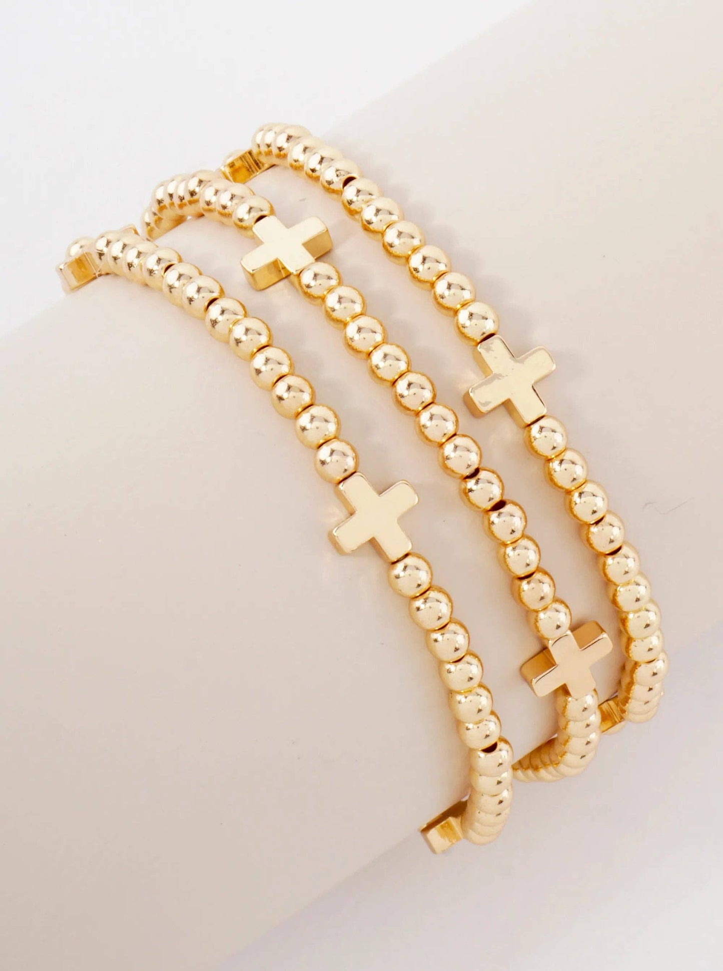 3PC-Set Metallic Beads Cross Stackable Stretch Bracelets