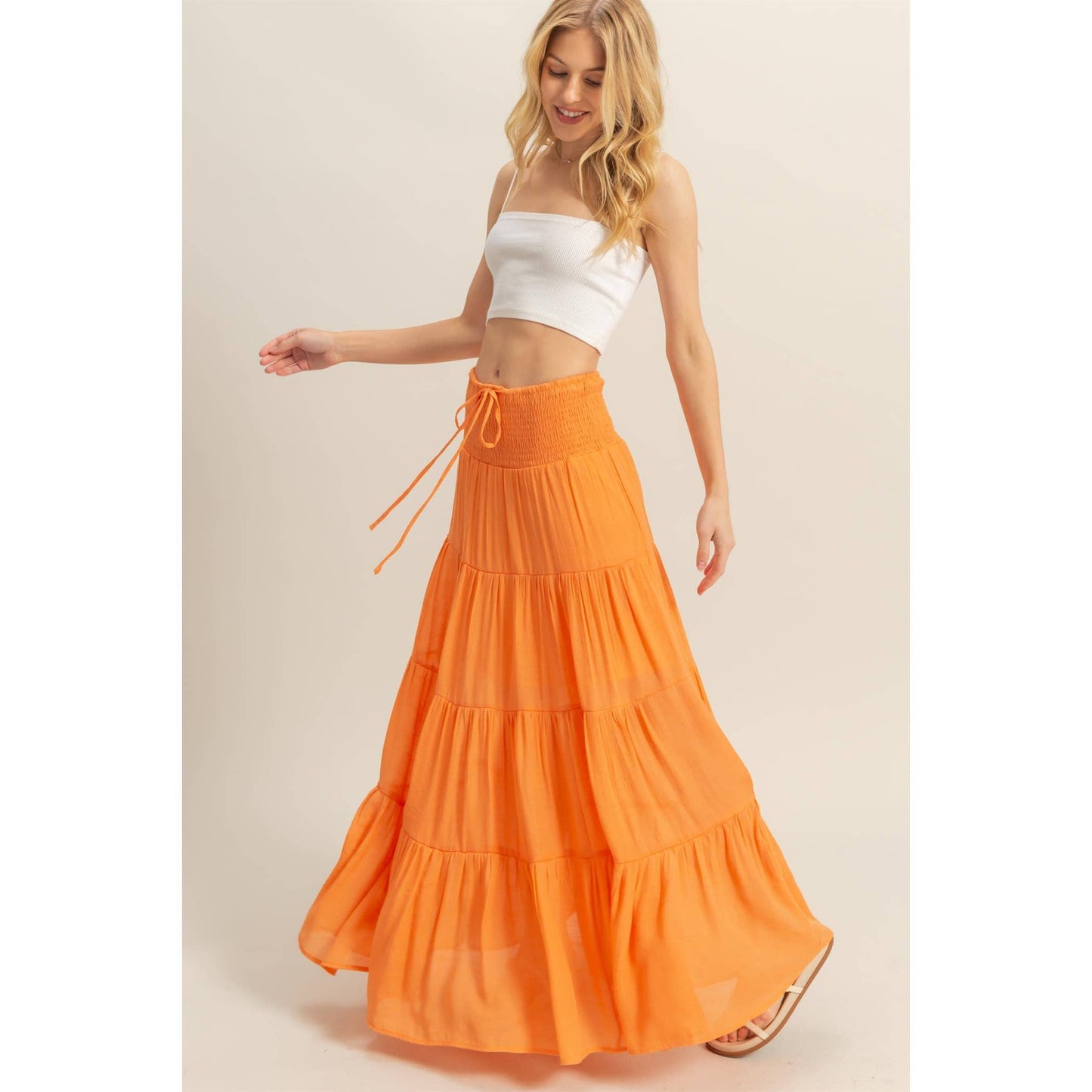 Smocked Waist Tiered Maxi Skirt