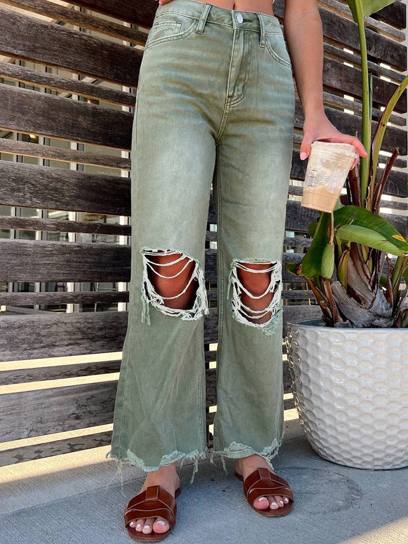 Distressed High-Rise Flared Jeans