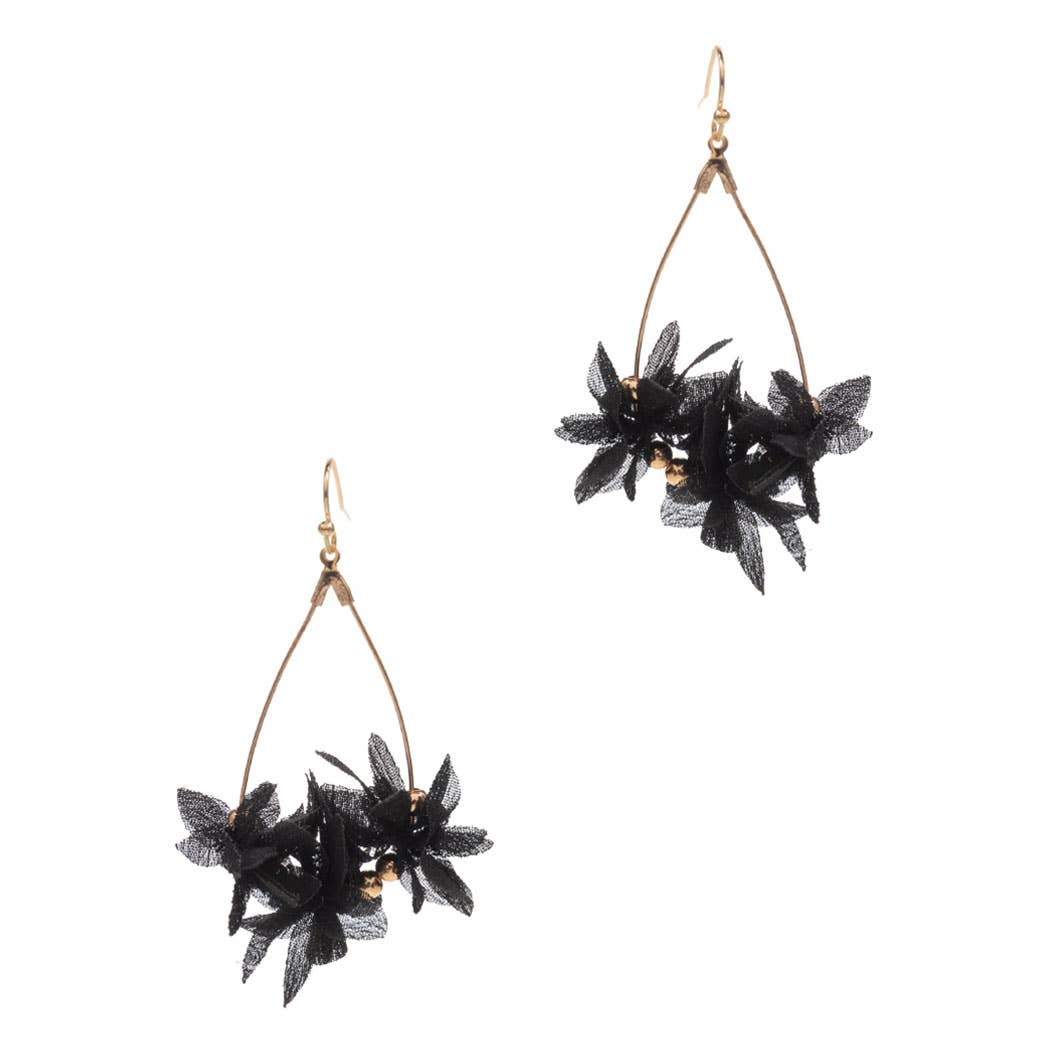 Teardrop Shaped Fabric Flower Hook Earrings