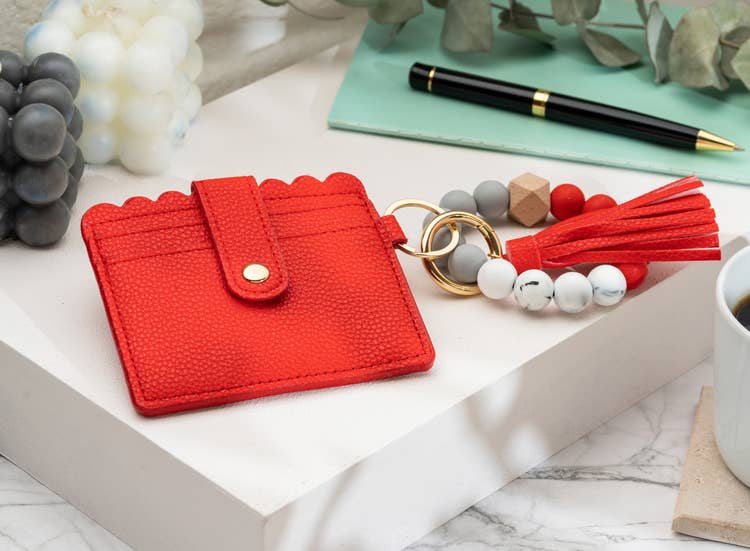 Leather Keychain Wallet With Wristlet Bangle Bracelet