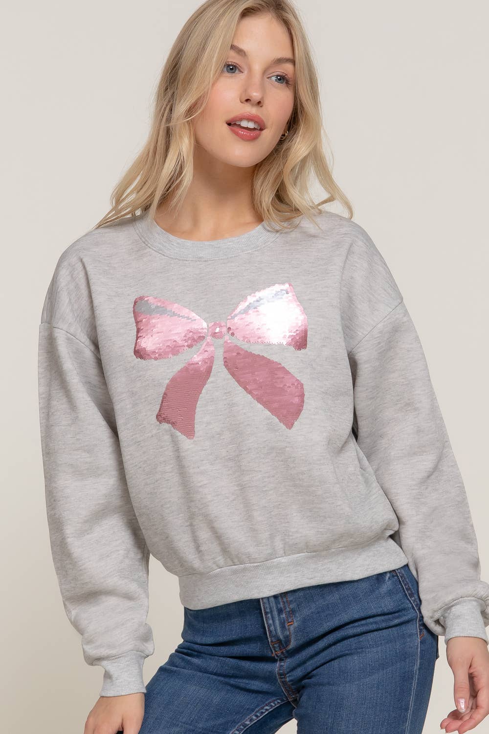 Long Sleeve Crew Neck Sequin Detail Inner Fleece Sweatshirt