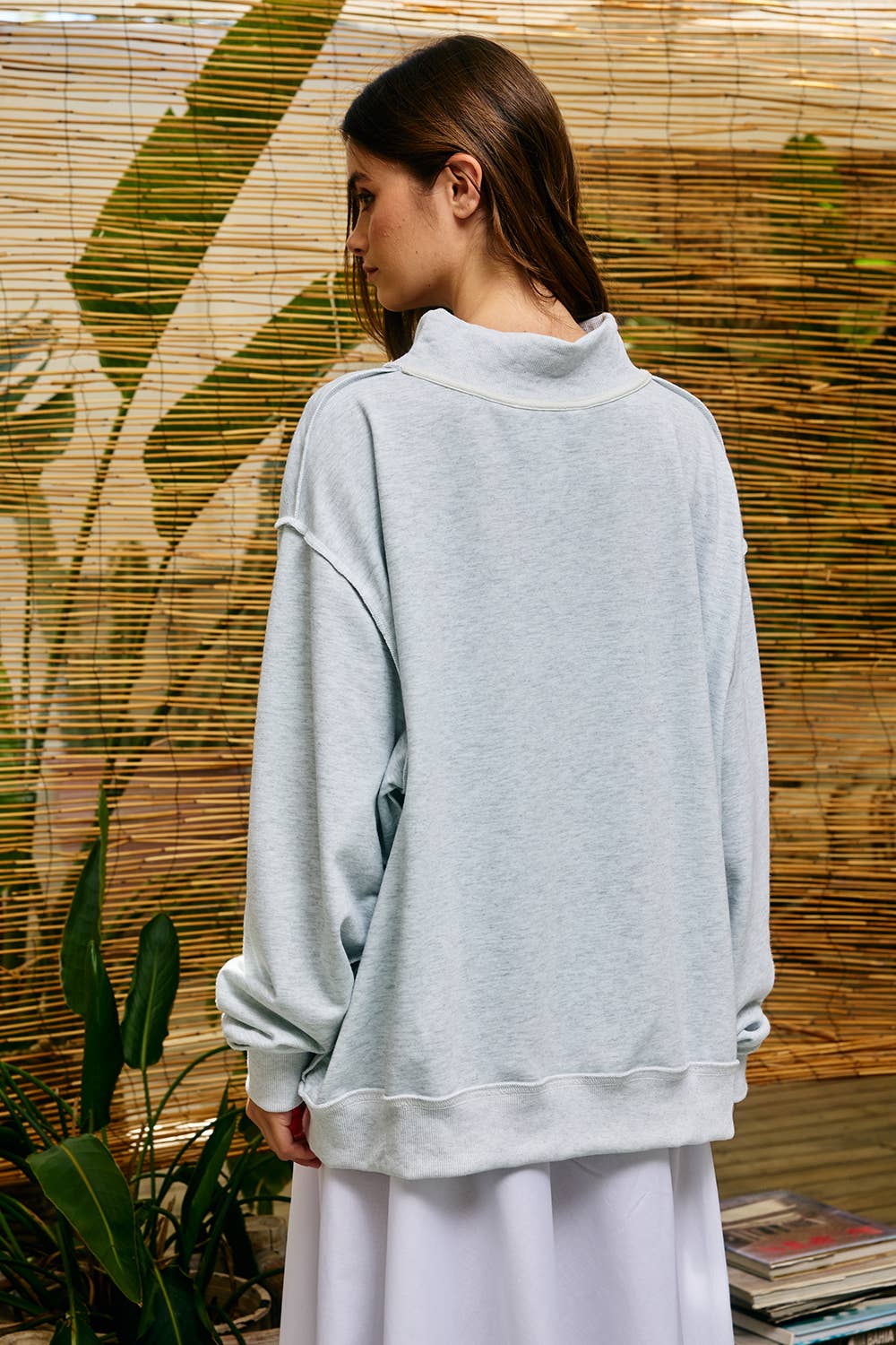 "AMEN" Patchwork Mock Neck Sweatshirt