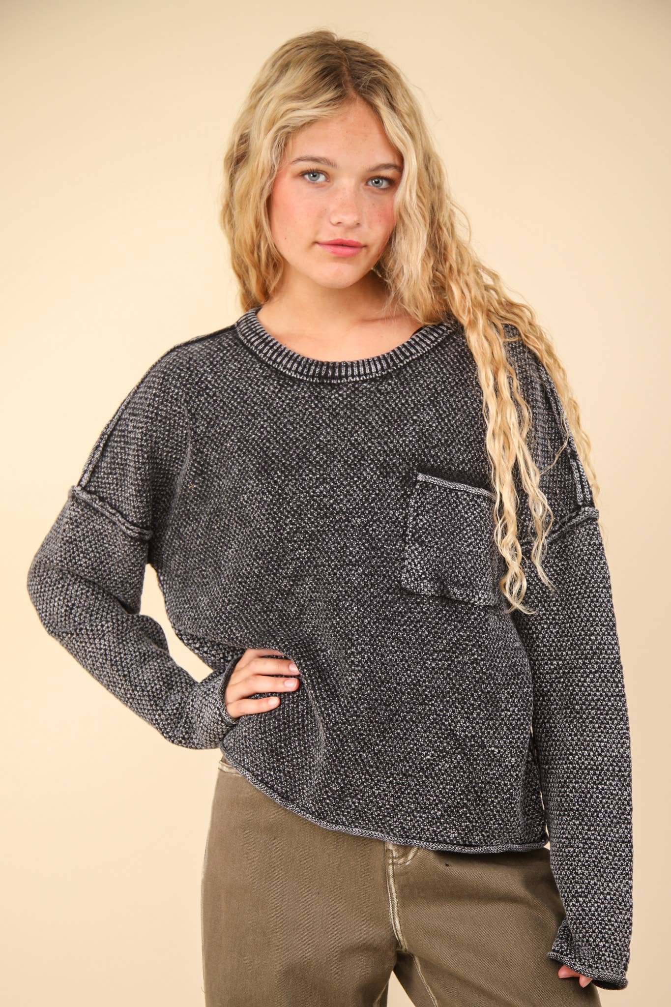 Mineral Washed Knit Oversized Sweater Pullover Top