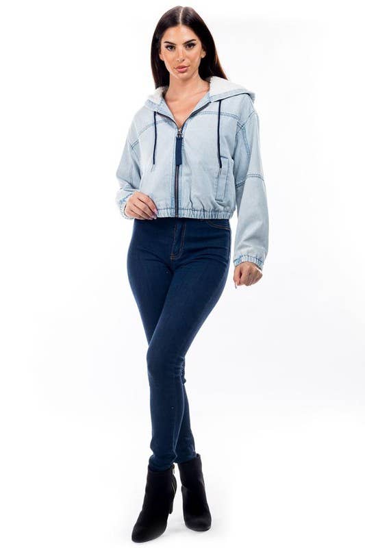Hooded Jacket with Zipper, Pockets & Sherpa Lining