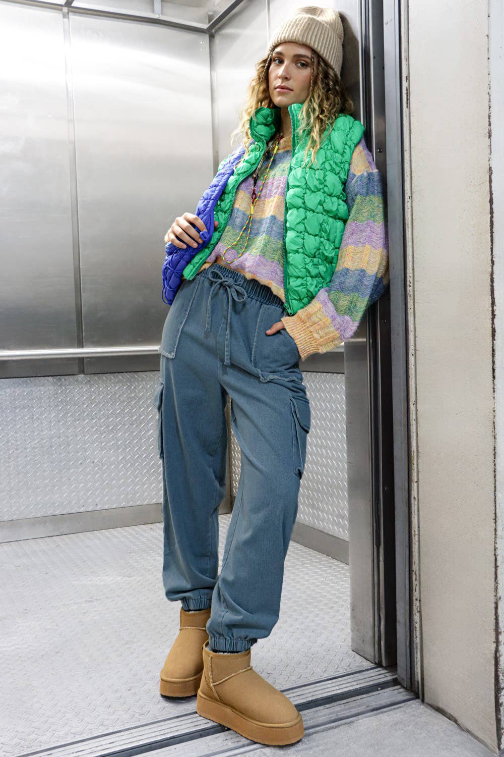 Washed Denim Jogger Cargo Pants Jeans