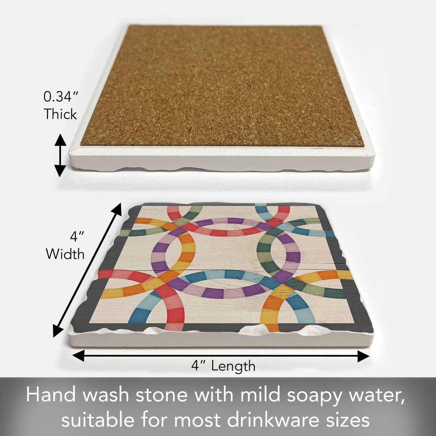 Double Wedding Ring Single Absorbent Tumbled Tile Coaster