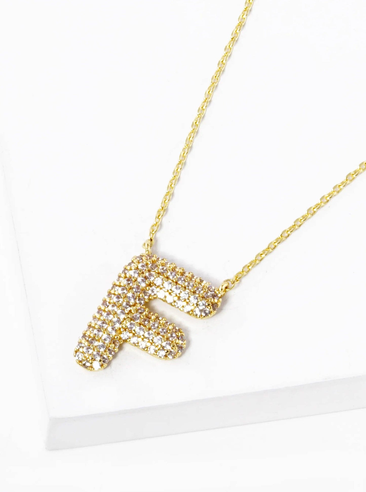 18K Gold Dipped Cz Pave Bubble Initial Pendant Necklace