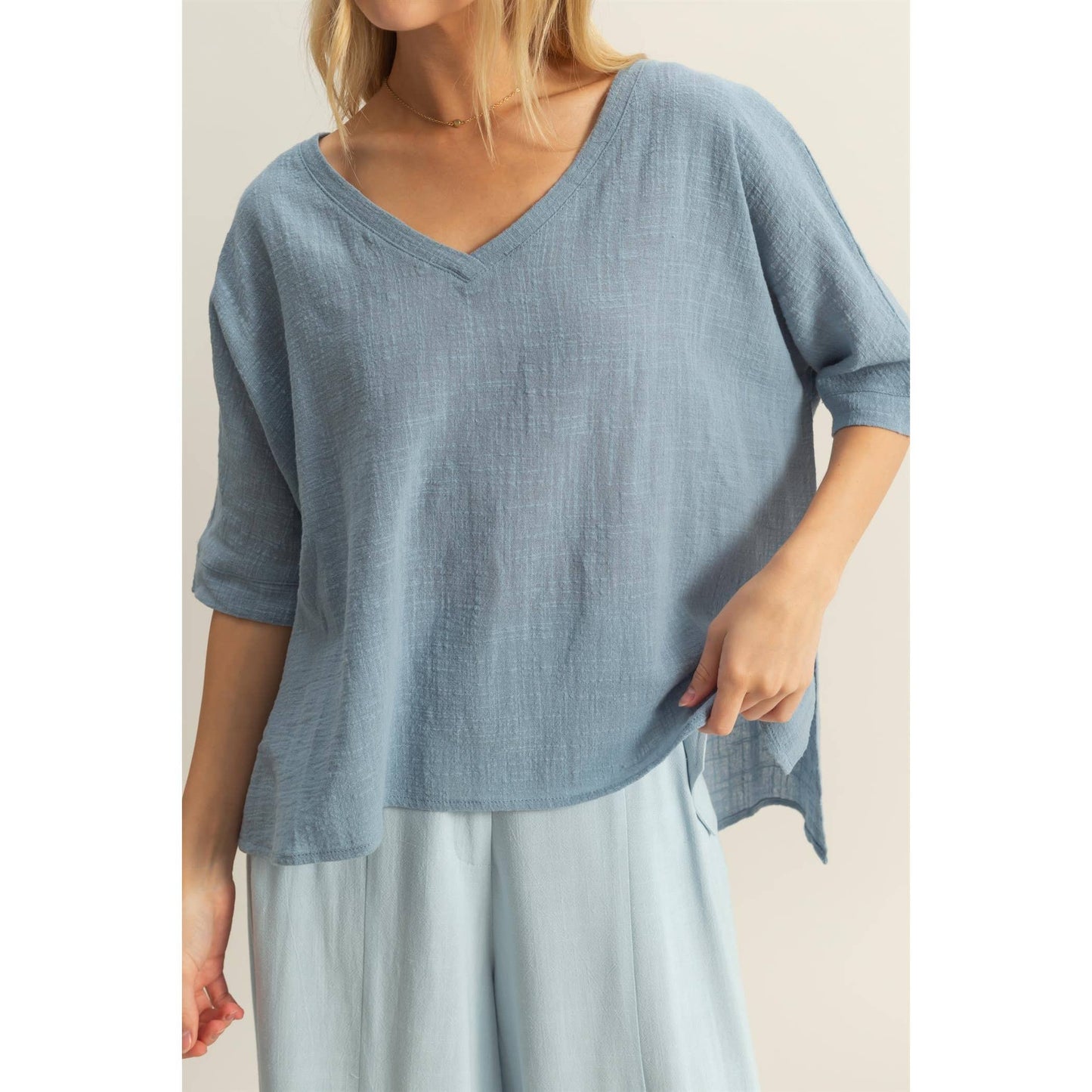 V-Neck Oversized Semi-Sheer Cotton Top