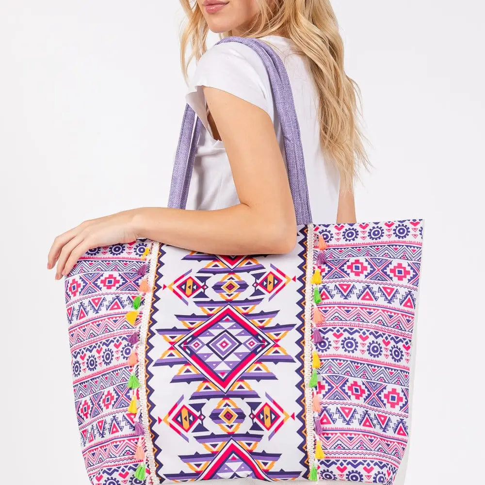 Aztec Print Tassel Tote Bag
