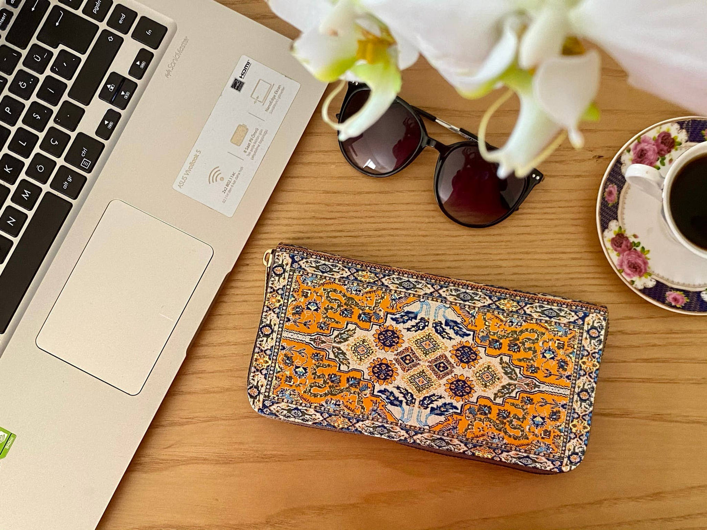 Orange Zip Around Wallet, Handmade Boho Wallet, Wallet Women