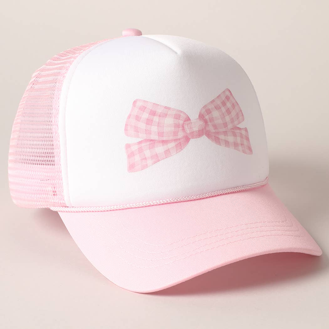 Checkered Bow Print Foam Mesh Back Trucker Hat