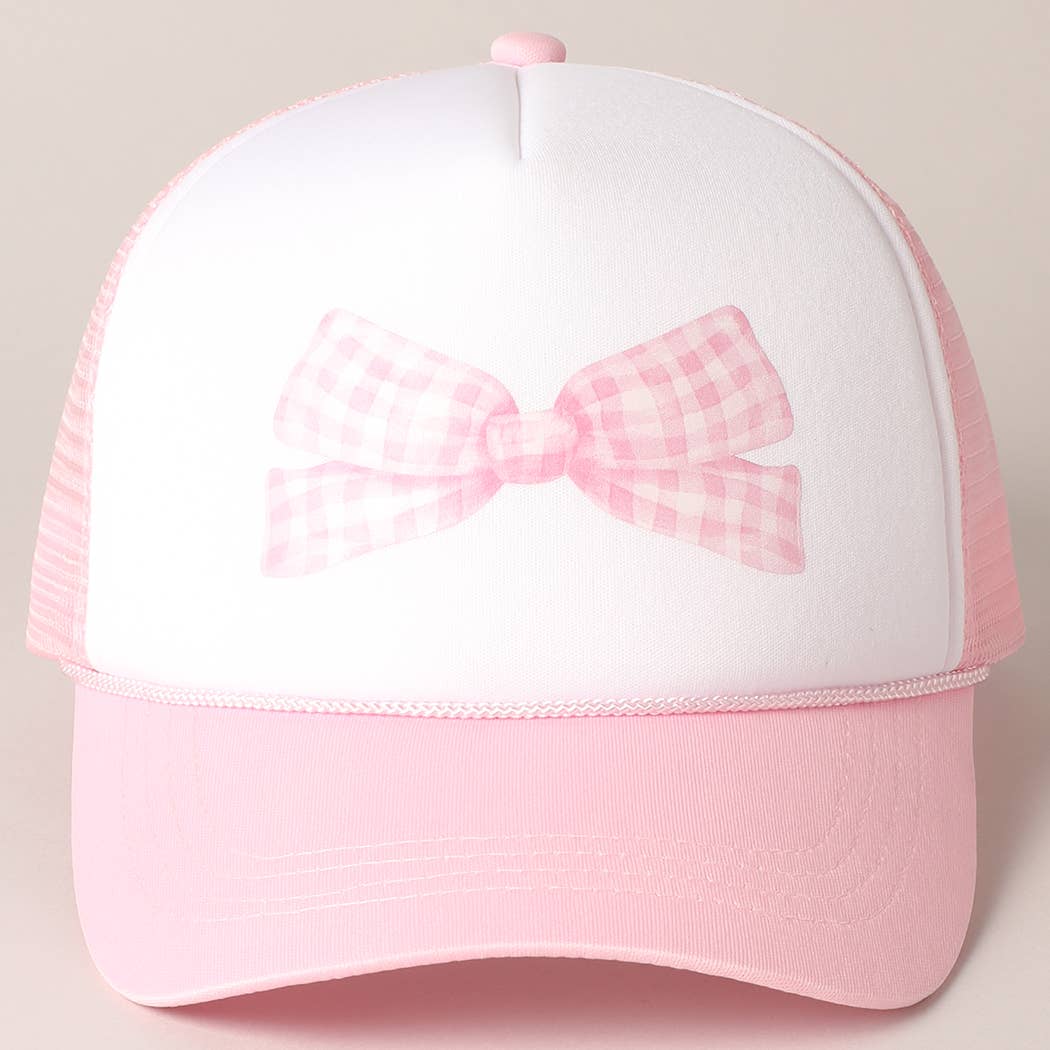 Checkered Bow Print Foam Mesh Back Trucker Hat