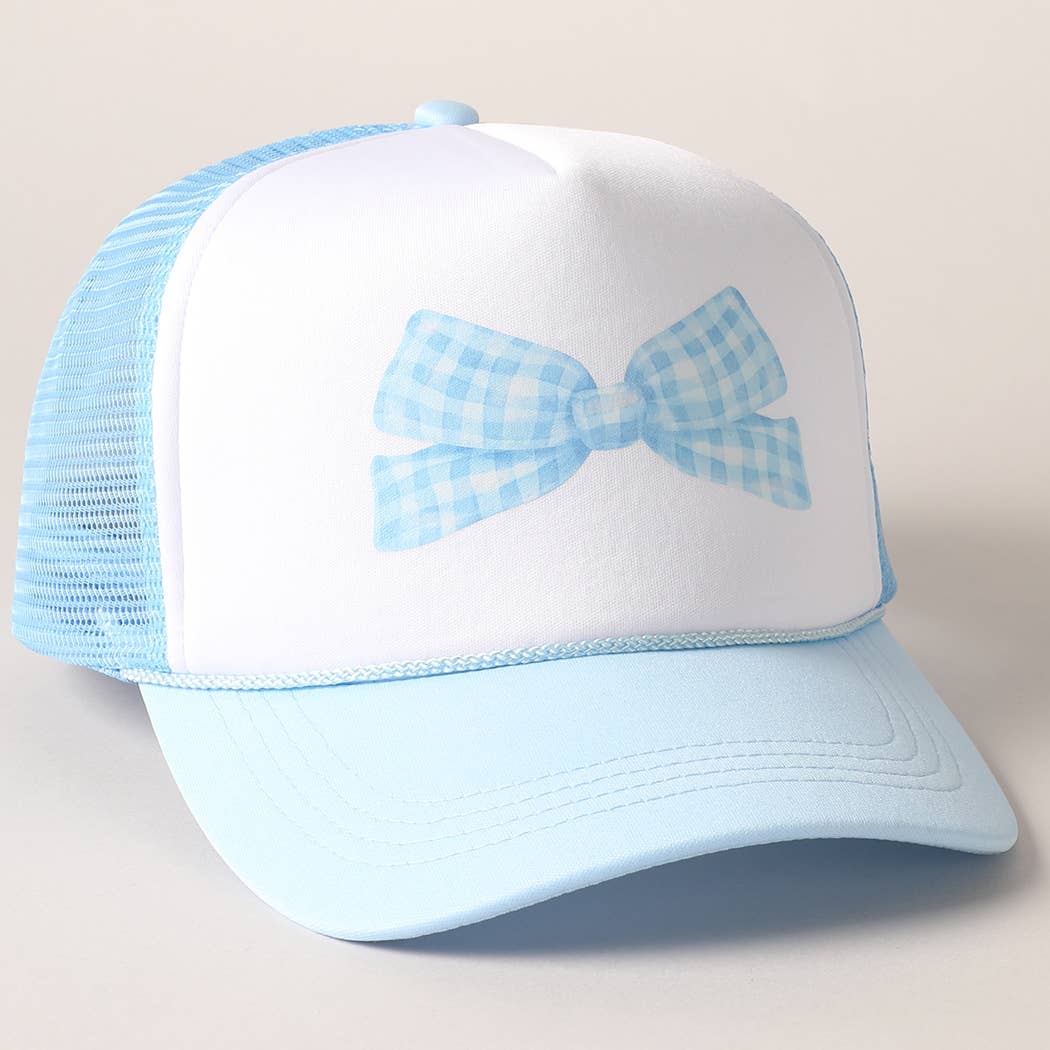 Checkered Bow Print Foam Mesh Back Trucker Hat