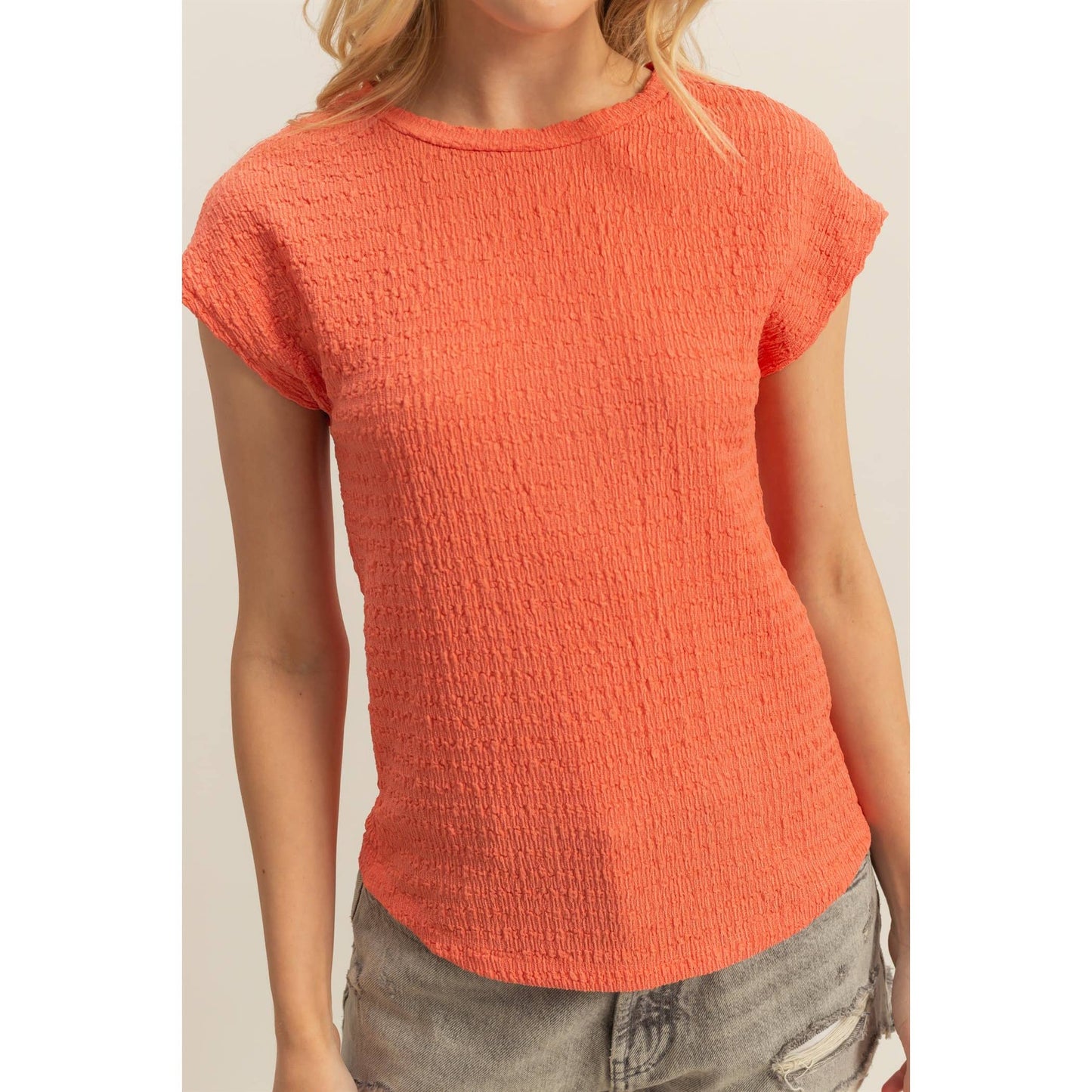Crew Neck Textured Knit Top