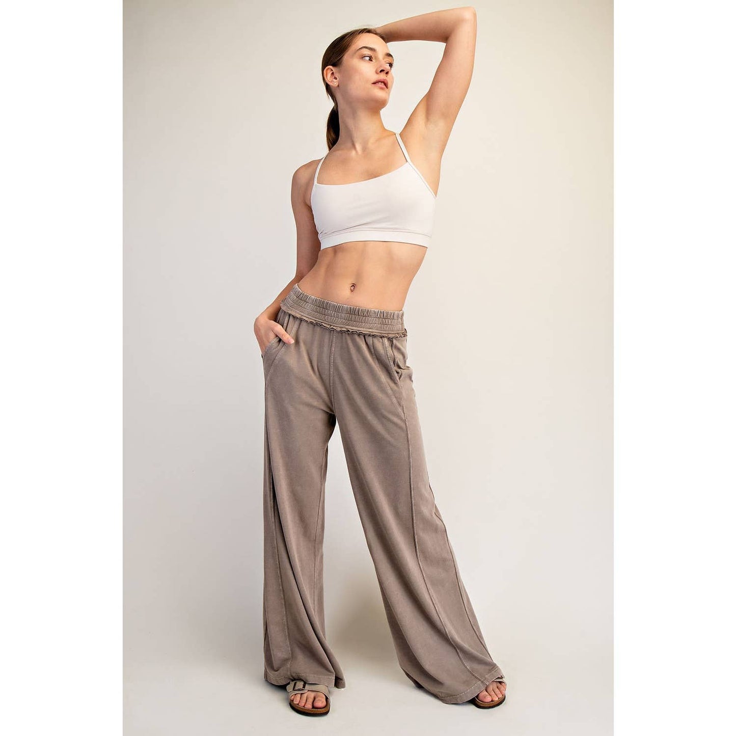 MINERAL WASHED TERRY BUTTER WIDE PANTS