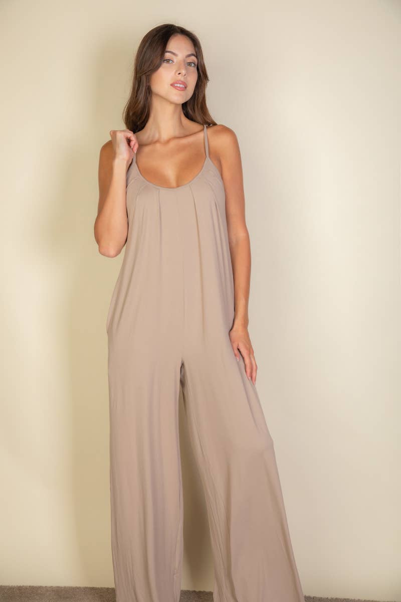 Spaghetti Strap Solid Wide umpsuit