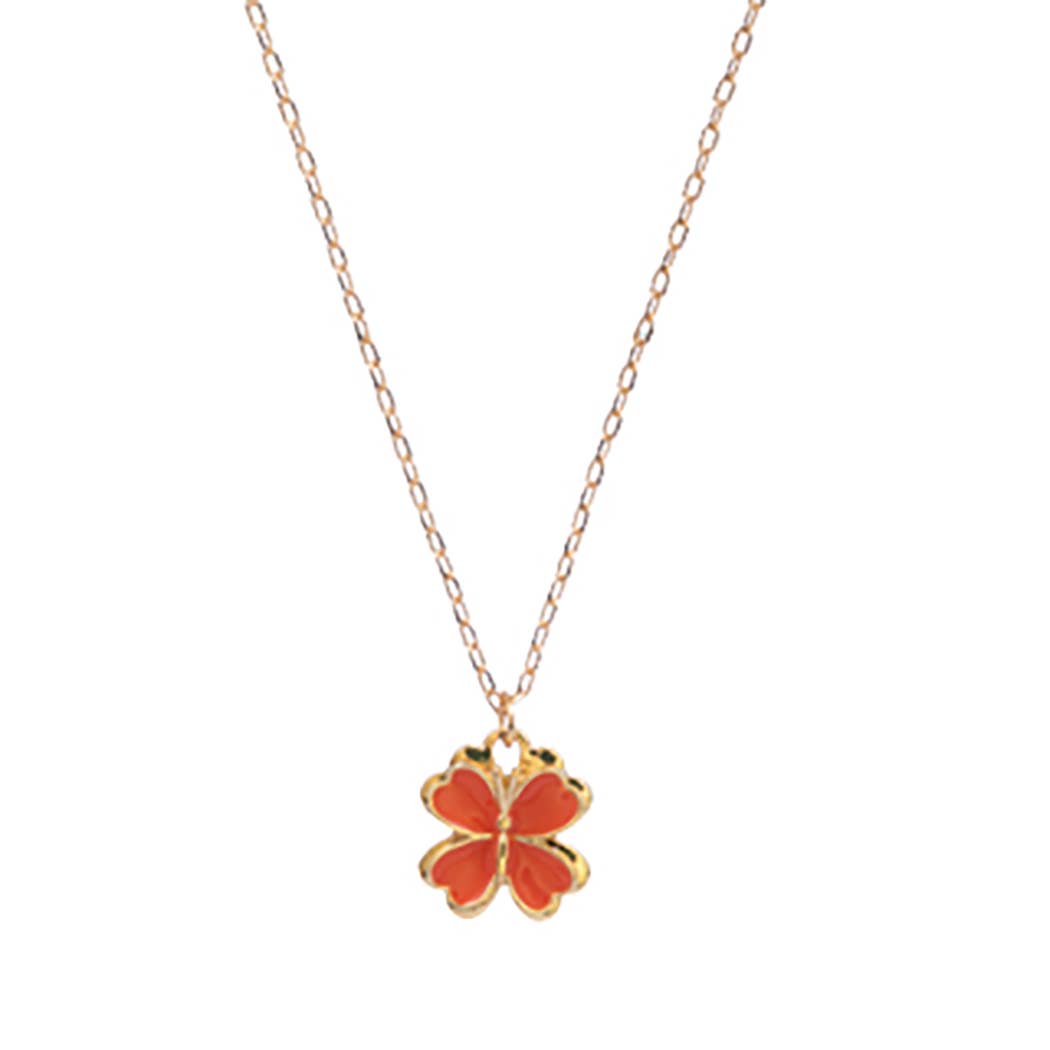 Flower Shaped Enamel Pendant Short Necklace