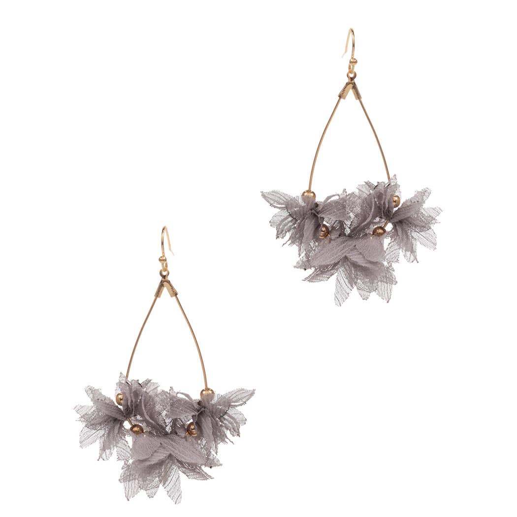 Teardrop Shaped Fabric Flower Hook Earrings