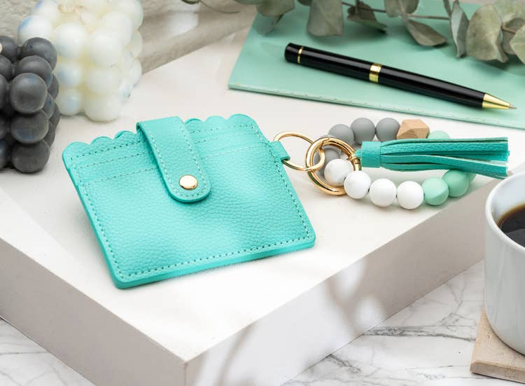 Leather Keychain Wallet With Wristlet Bangle Bracelet