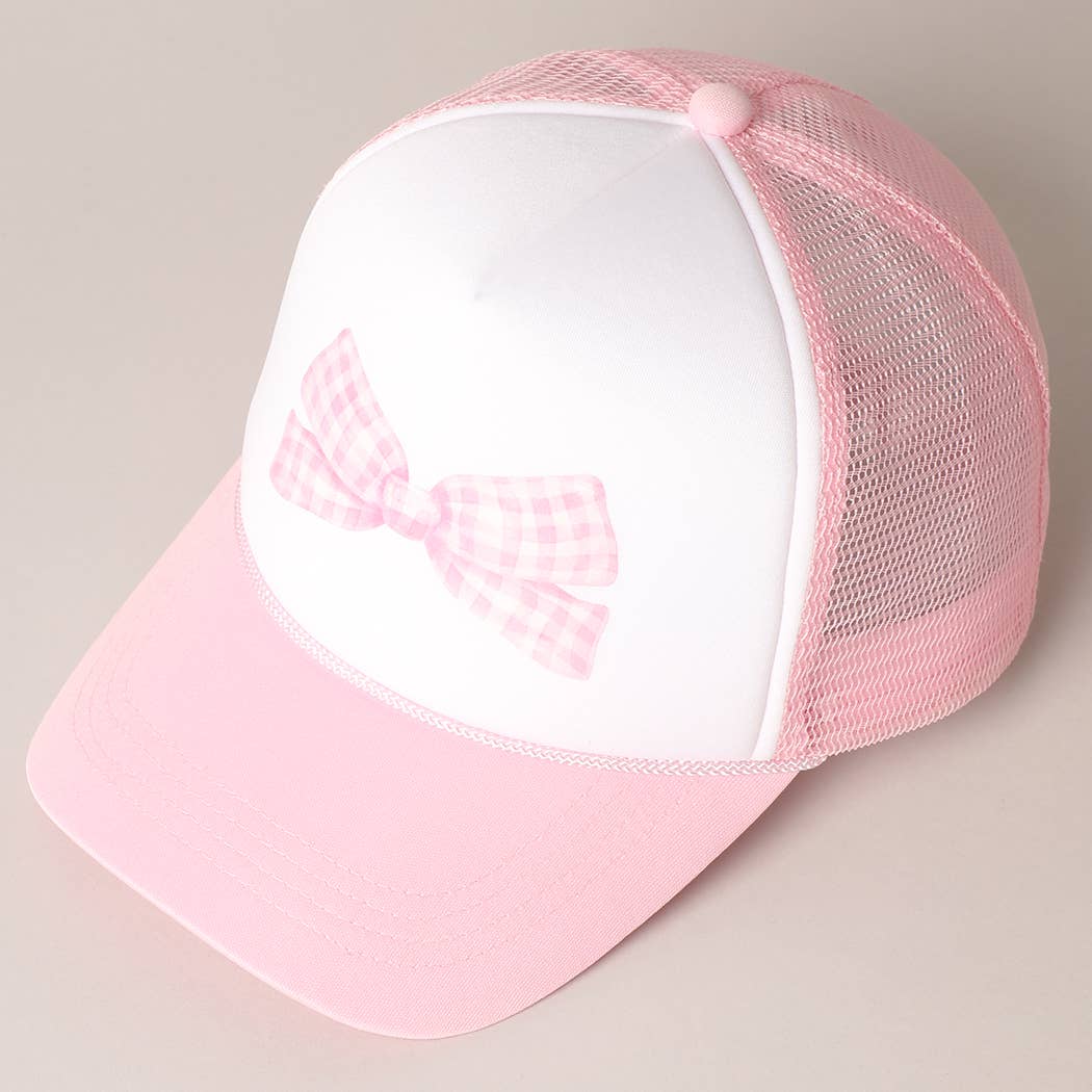 Checkered Bow Print Foam Mesh Back Trucker Hat