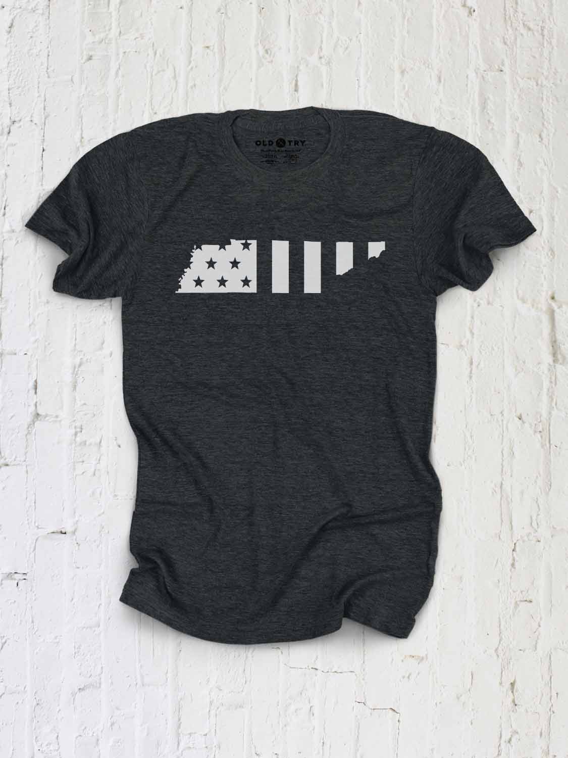 Old Tennessee - Tennessee Shape - American Flag Design