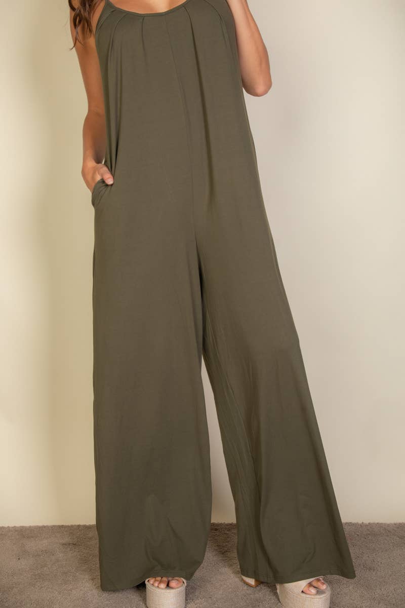 Spaghetti Strap Solid Wide umpsuit