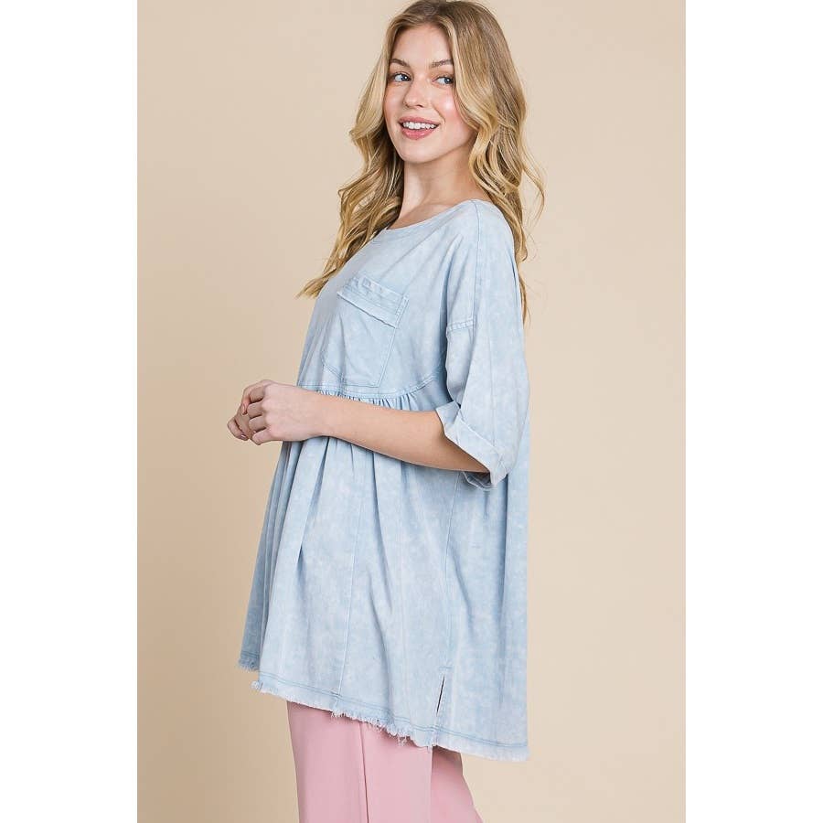 Mineral Wash Oversized Drop Shoulder Babydoll Top