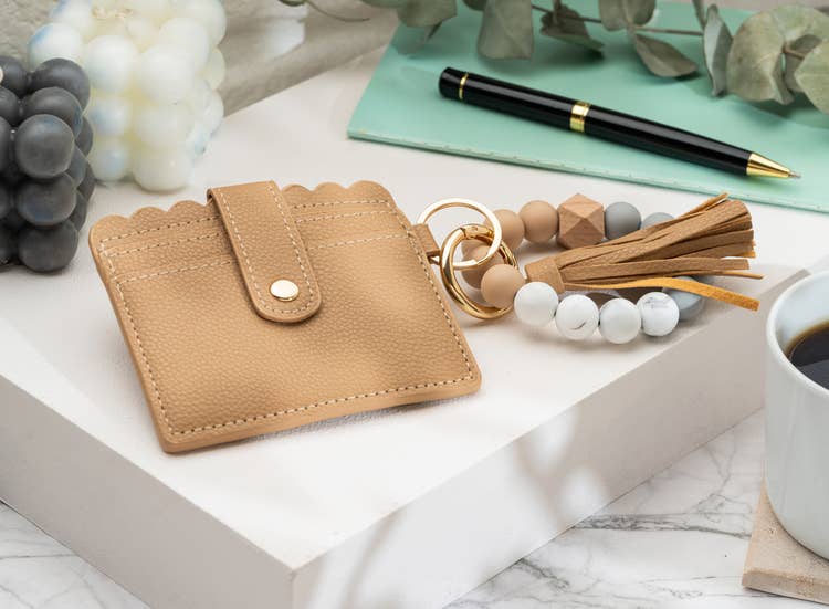 Leather Keychain Wallet With Wristlet Bangle Bracelet