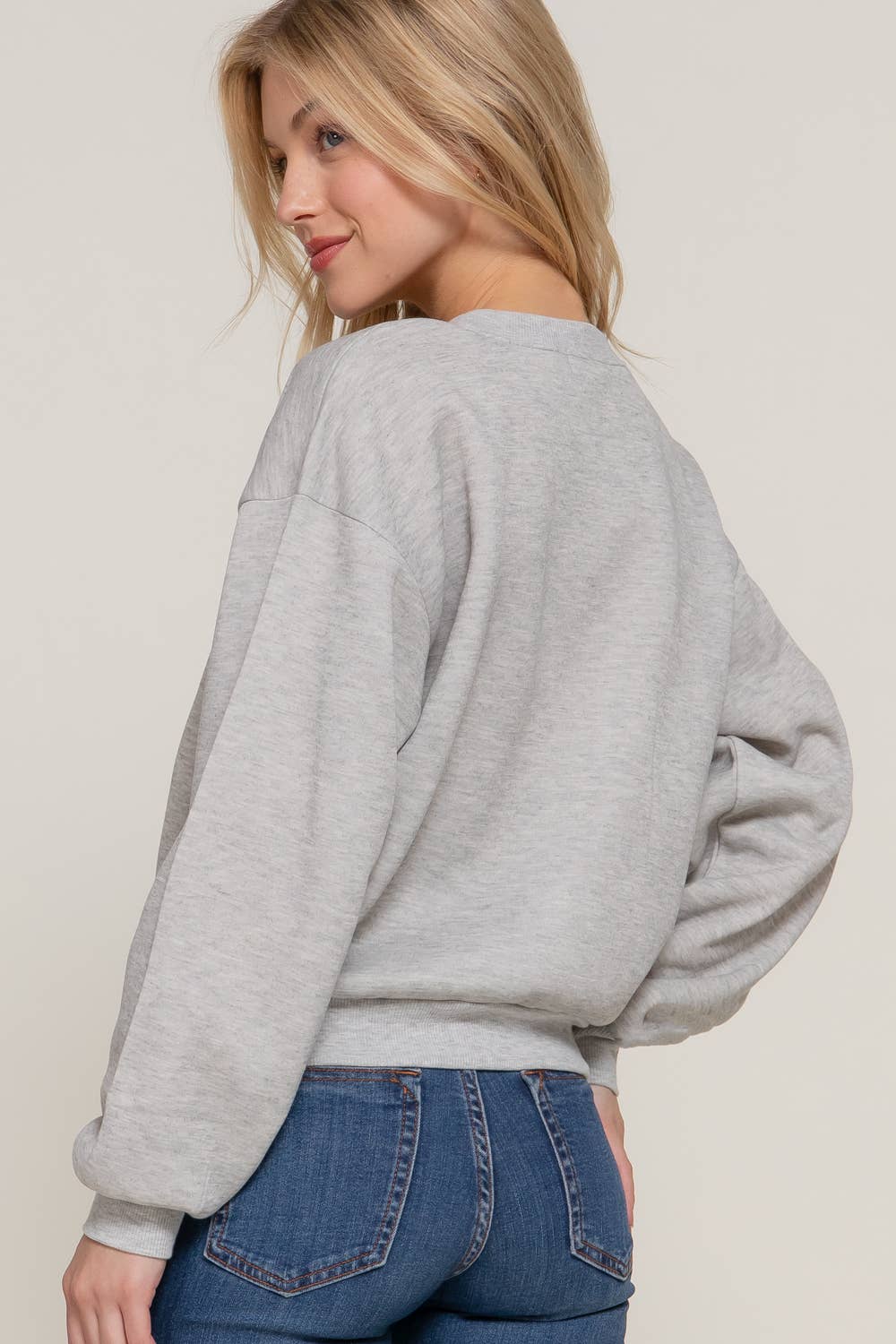 Long Sleeve Crew Neck Sequin Detail Inner Fleece Sweatshirt