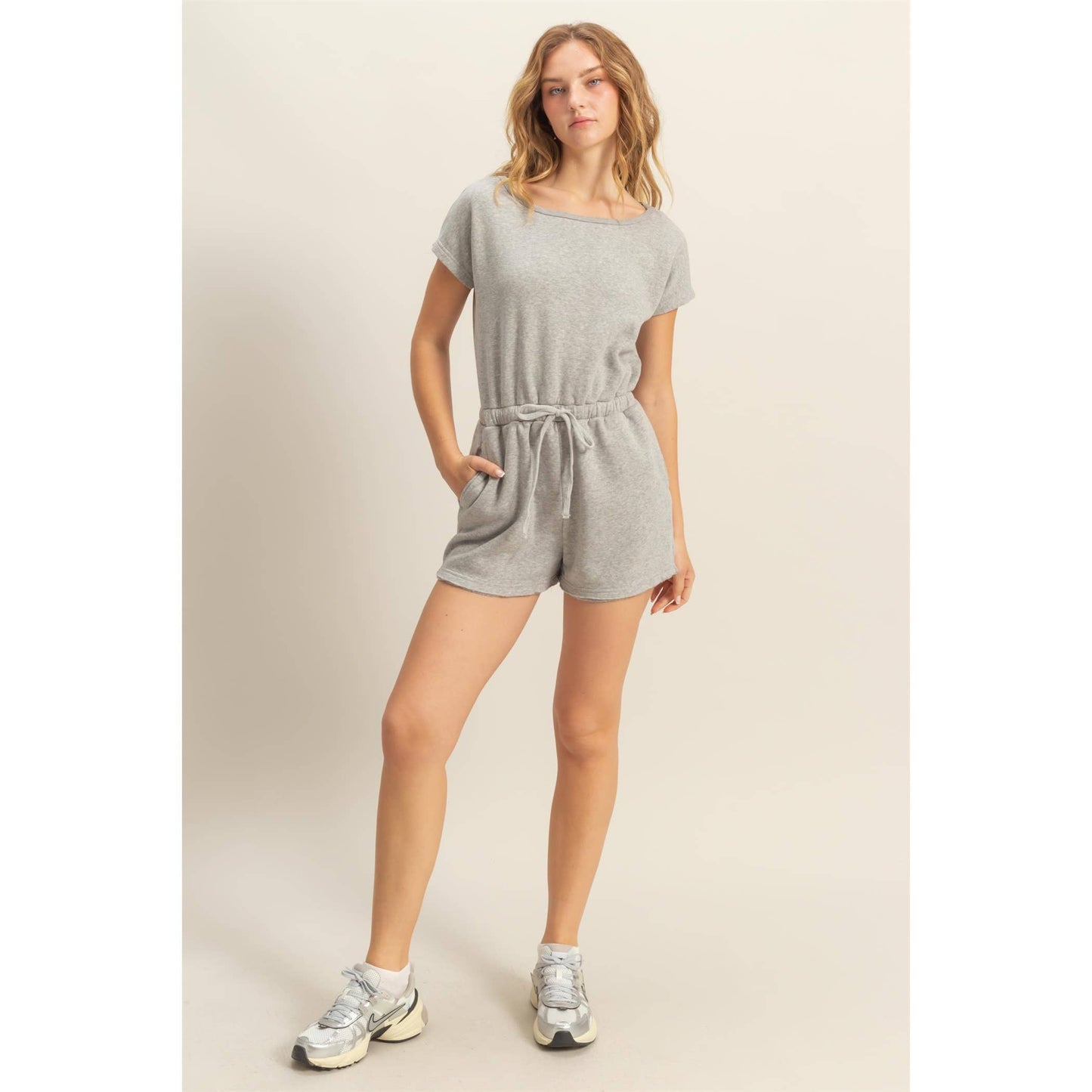 Cap Sleeve Drawstring Waist Romper