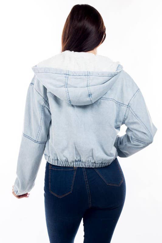 Hooded Jacket with Zipper, Pockets & Sherpa Lining