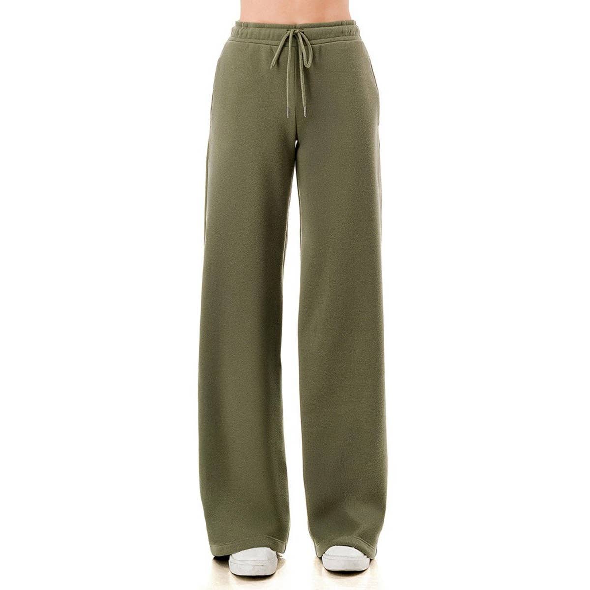FLEECE WIDE LEG PANTS SWEATPANTS JOGGERS