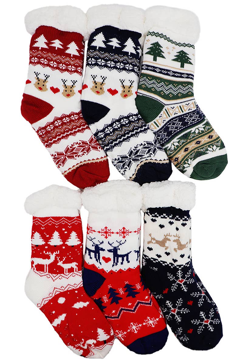 Women's Reindeer Snowflake Fleece Lounge Socks