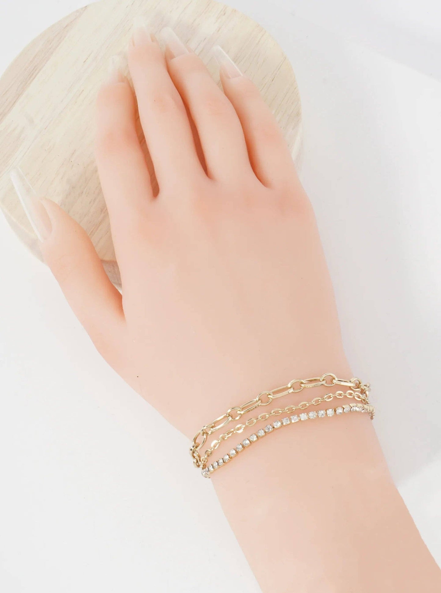 Two-Chain Rhinestone Strand Toggle-Closure Bracelet
