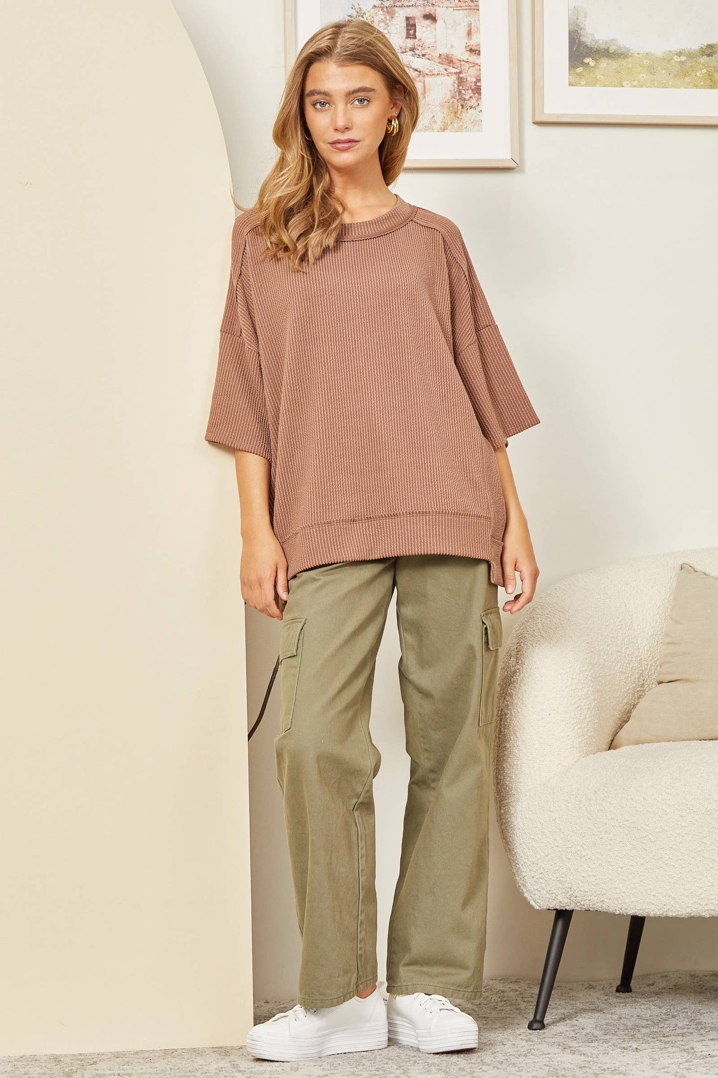 Curly Rib Knit Top