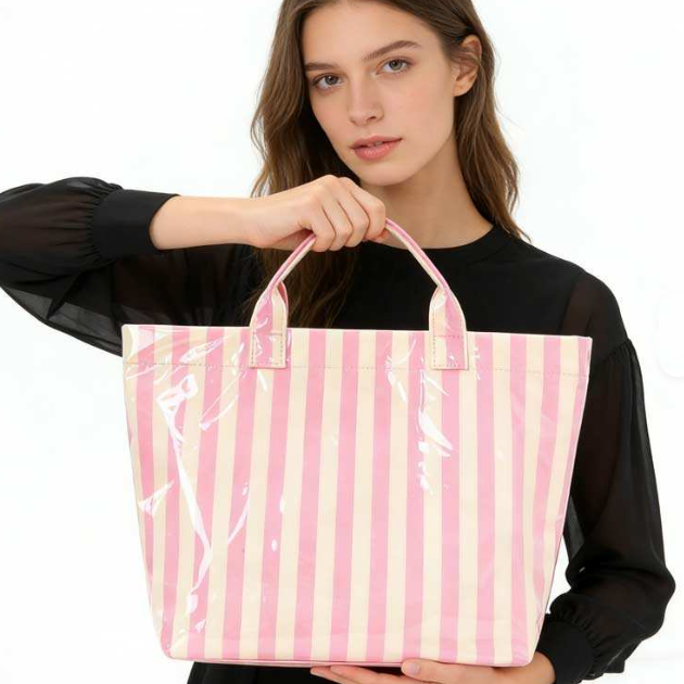 Large Striped Vinyl Tote Bag