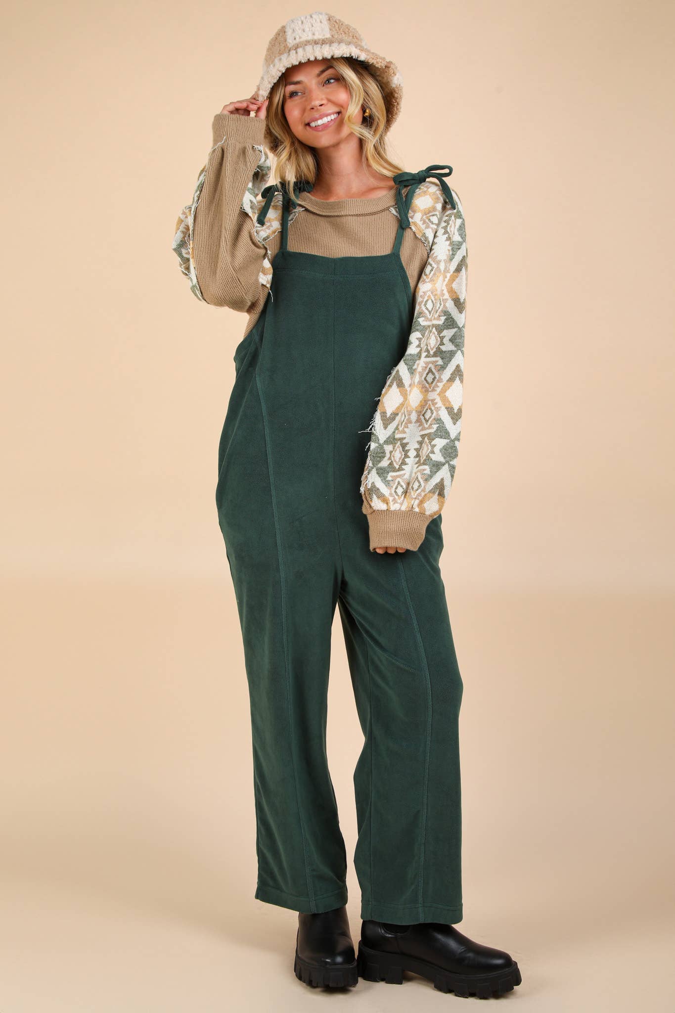 PLUS SIZE Fleece Baggy Backless Casual Jumpsuit