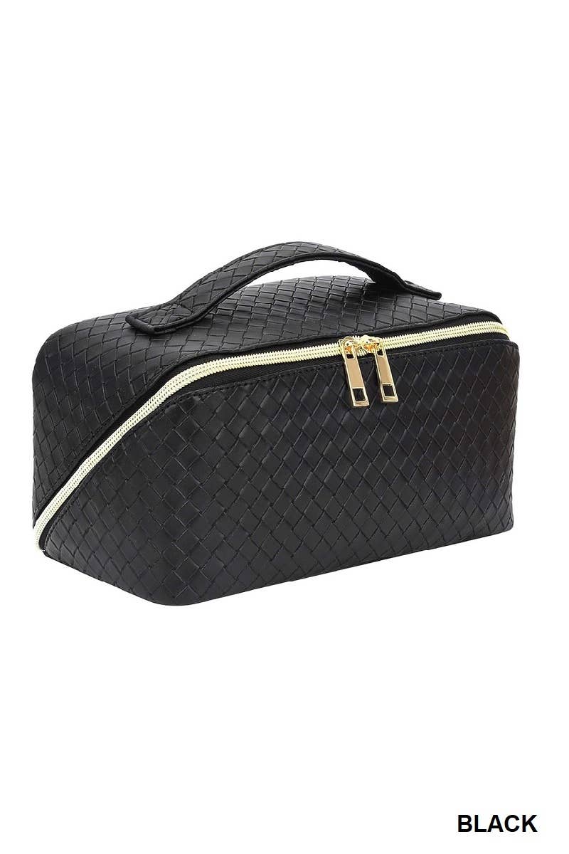 Woven Vegan Leather Cosmetic Makeup Travel Bag