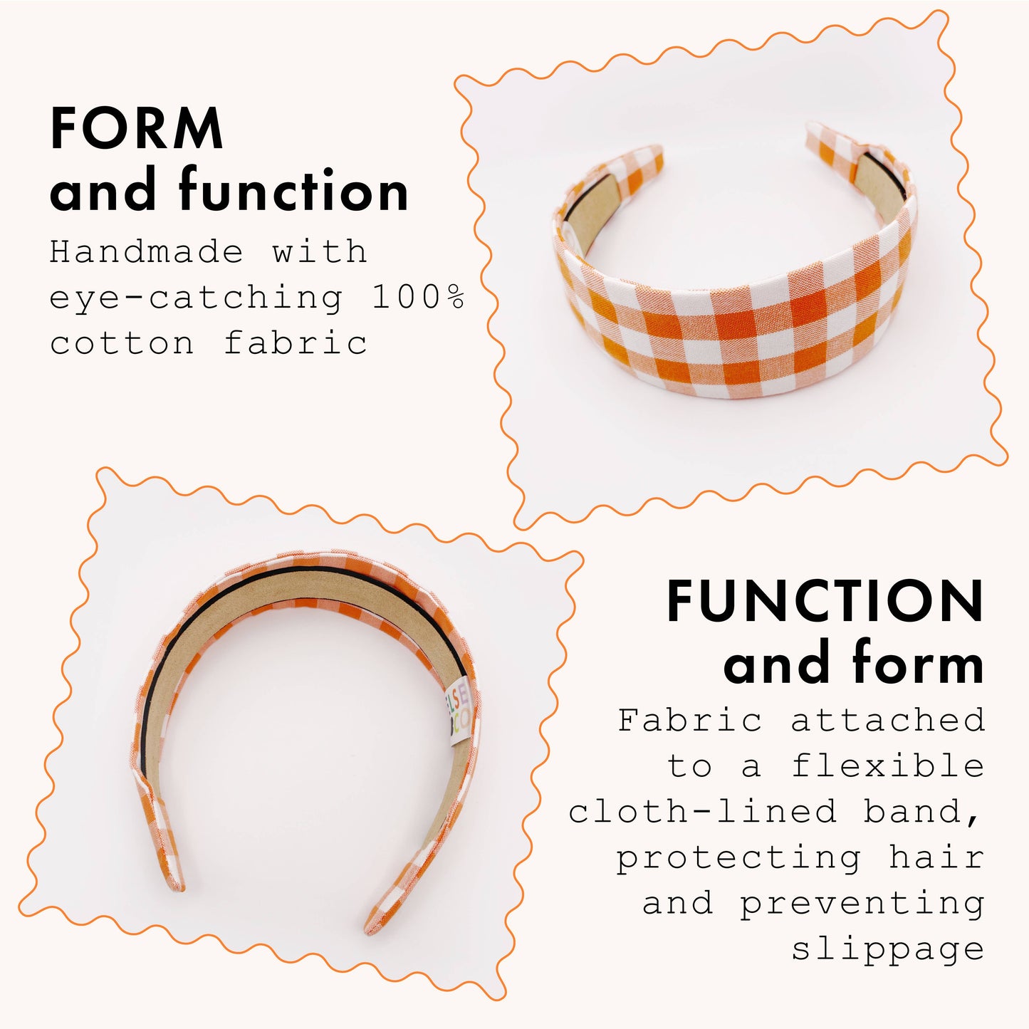 Gingham Plaid Headbands In Orange, Preppy Game Day Headband